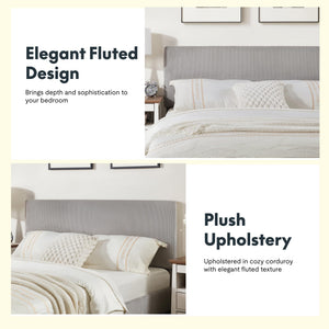 Queen Bed Frame with Adjustable Headboard & LED Light – Light Grey