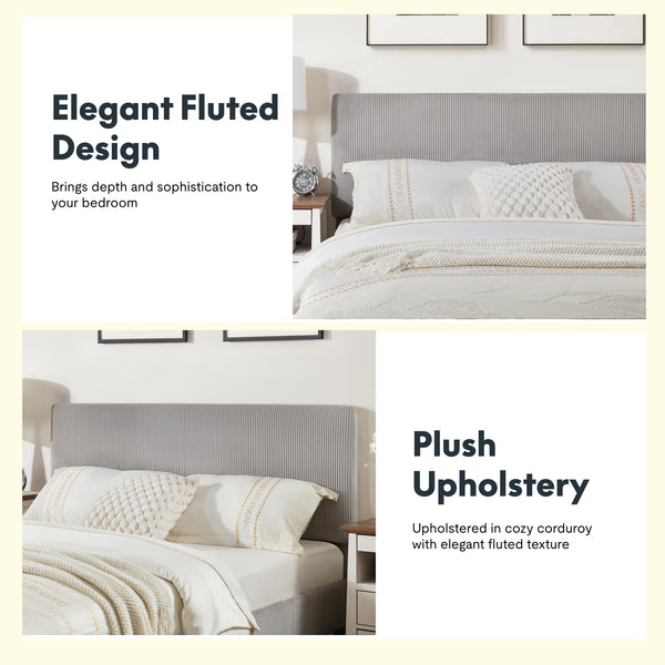 Queen Bed Frame with Adjustable Headboard & LED Light – Light Grey