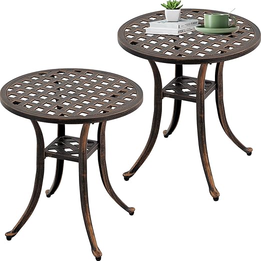Cast Aluminum Round Outdoor Side Table Set of 2
