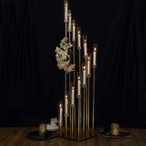 57-Inch Tall Gold Candelabra Candle Holder with Glass Shades