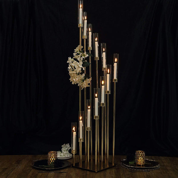 57-Inch Tall Gold Candelabra Candle Holder with Glass Shades