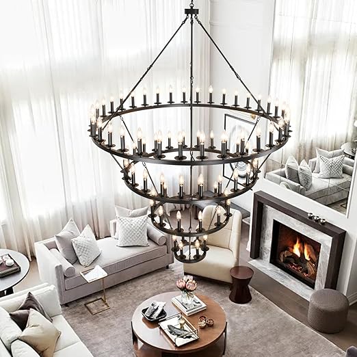 Wagon Wheel Chandelier 60-Inch Multi-Tier Metal Ceiling Light