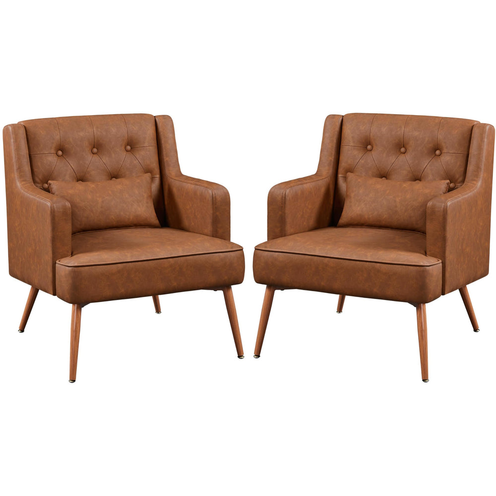 PU Leather Accent Armchair Set of 2 with Lumbar Pillow
