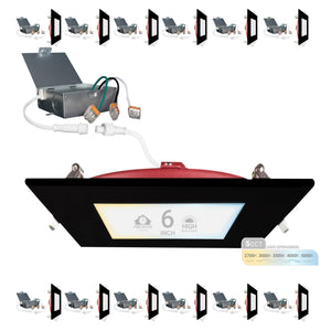 6-Inch Square Black Fire Rated LED Recessed Light 5CCT Selectable 12-Pack