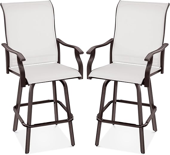 Swivel Outdoor Bar Stools with All-Weather Mesh — Set of 2