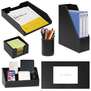 6-Piece PU Leather Desk Organizer Set with Writing Pad and File Tray