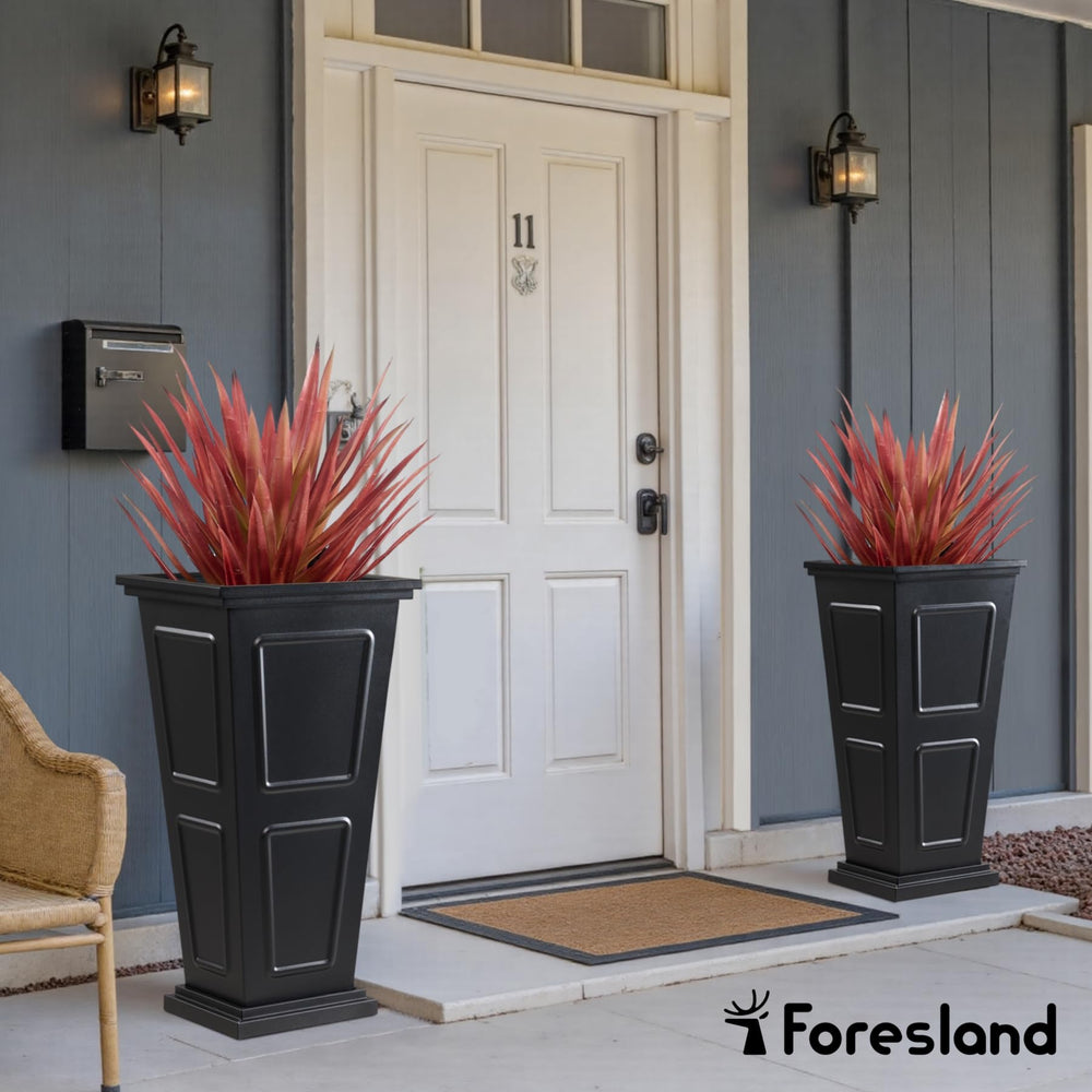 Tall Metal Outdoor Planter Set of 2 with Drainage & Removable Partition