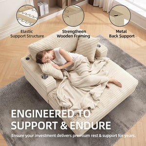 Oversized Corduroy Chaise Lounge Chair with Pillows