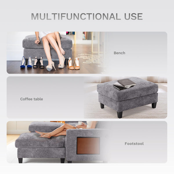 118" Modular Sectional Sofa with Ottomans, USB Ports & Foldable Side Table
