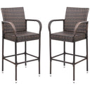 Outdoor Wicker Bar Stool Set with Footrest & Armrest (Set of 2, Brown)