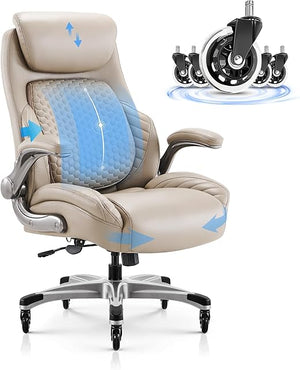 High Back Leather Executive Office Chair with Lumbar Support & Adjustable Headrest