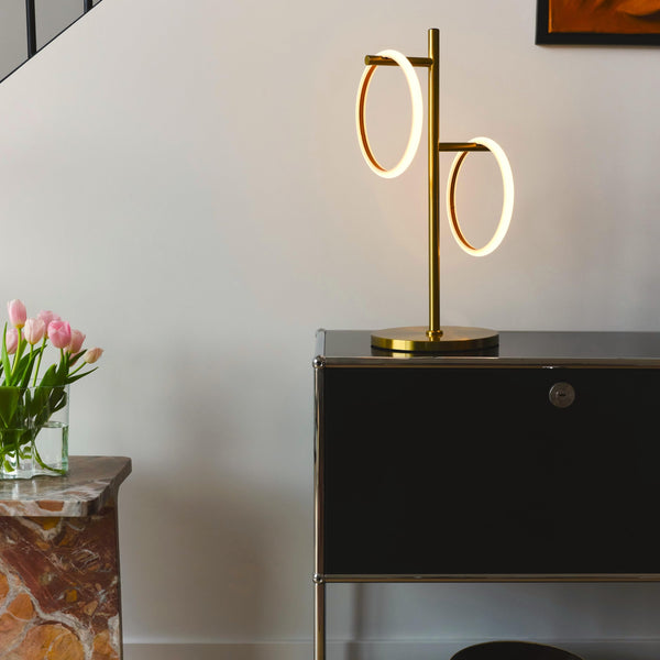 Saturn LED Table Lamp with 2 Ring Lights - Brass
