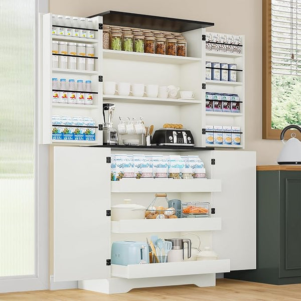 72" Farmhouse Kitchen Pantry Cabinet with Barn Door
