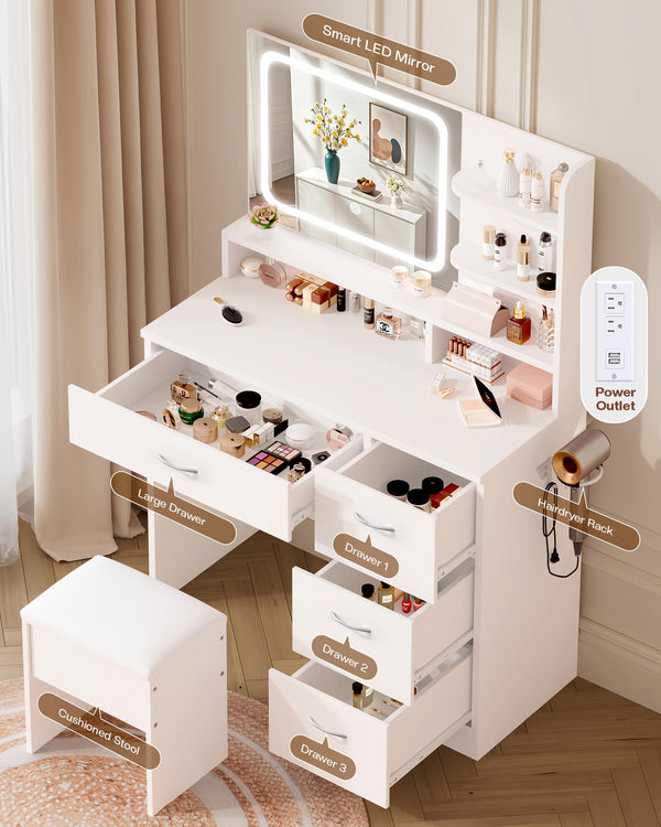 LED Makeup Vanity Desk with Mirror & Charging Station