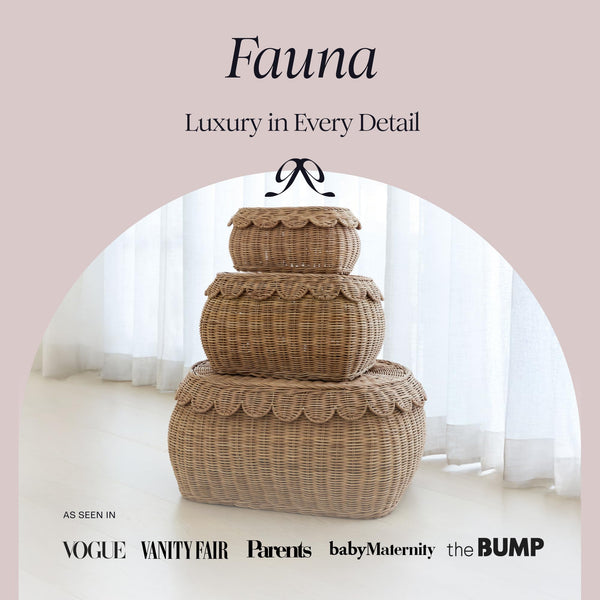 Scalloped Rattan Basket Set of 3 with Lids – Handwoven Nesting Storage Baskets