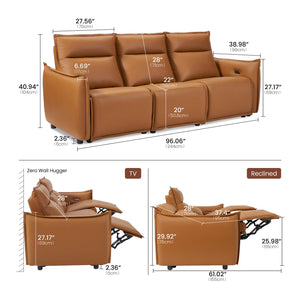 96" Power Recliner Sofa 3-Seater | Zero Gravity | Faux Leather | USB & Type-C