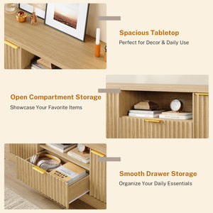 Modern Fluted TV Stand with Drawer, Cabinet & Open Shelf