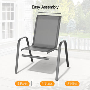 Stackable Patio Dining Chairs Set with Wide Seat & Metal Frame