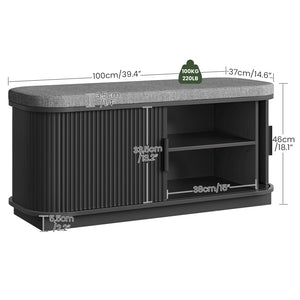 Shoe Storage Bench with Cushion and Sliding Doors