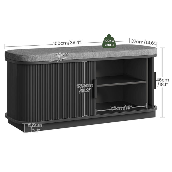 Shoe Storage Bench with Cushion and Sliding Doors