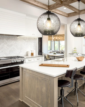 Hand Blown Glass Globe Pendant Light – Rustic Farmhouse Hanging Ceiling Fixture