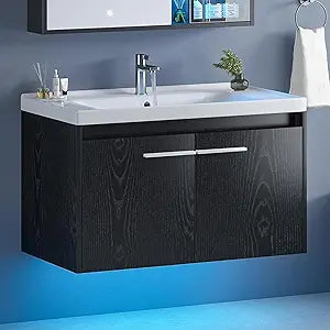 31" Floating Bathroom Vanity with LED Light & Ceramic Sink