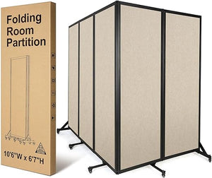 5-Panel Folding Room Divider with Wheels – 10'6"W x 6'7"H