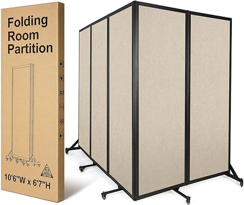 5-Panel Folding Room Divider with Wheels – 10'6"W x 6'7"H