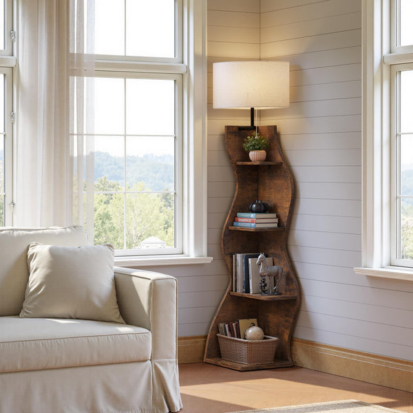 4-Tier Wavy Corner Bookshelf, 64" Tall
