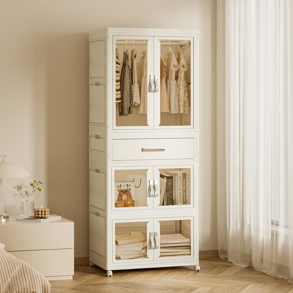 Kids Portable Wardrobe Closet with Drawers & Doors