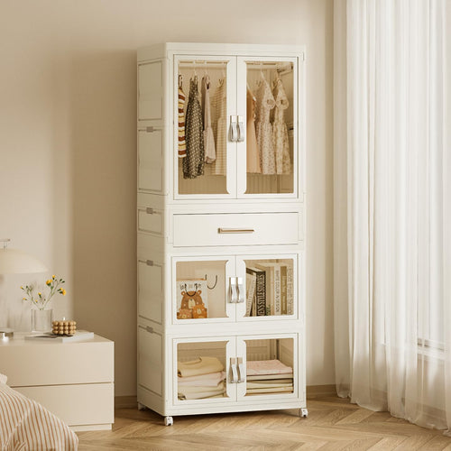 Kids Portable Wardrobe Closet with Drawers & Doors