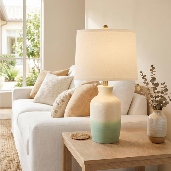 24" Farmhouse Table Lamp – Hand-Textured Ceramic Ombre