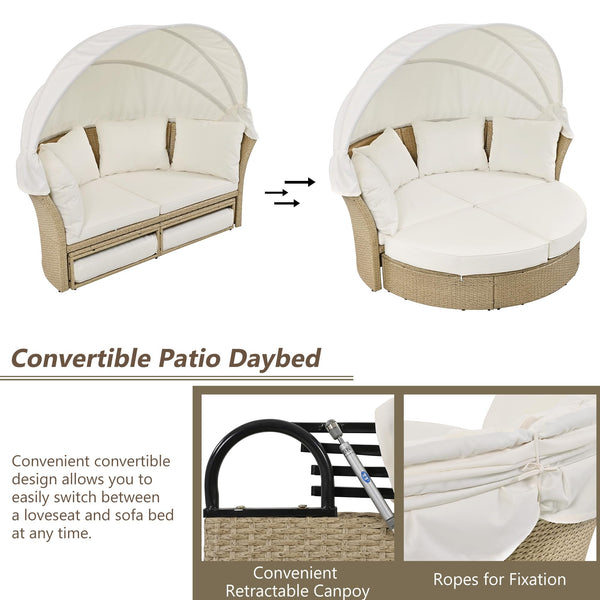 Outdoor Patio Daybed with Retractable Canopy