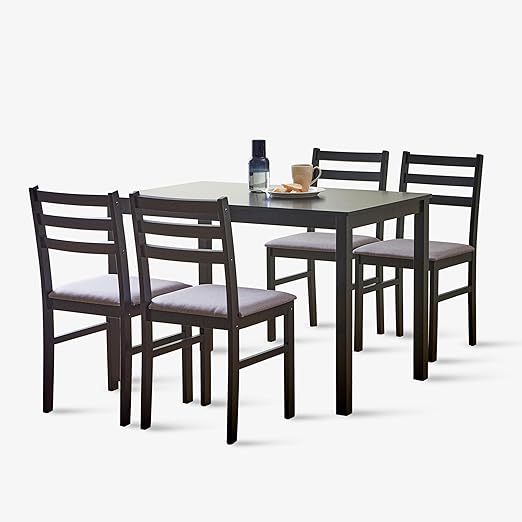 5-Piece Modern Farmhouse Solid Wood Dining Table Set for 4