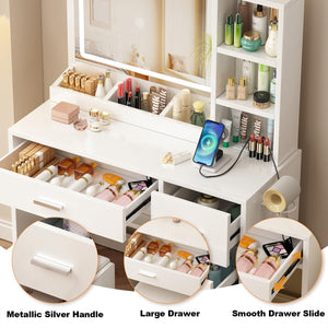 Vanity Desk with Mirror, Lights & 4 Drawers – Makeup Table Set with Stool