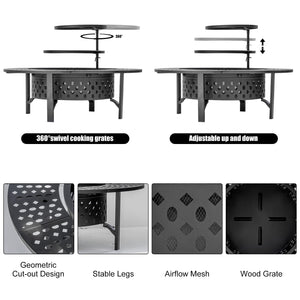3-in-1 Wood Burning Fire Pit with Grill, Lid & Poker