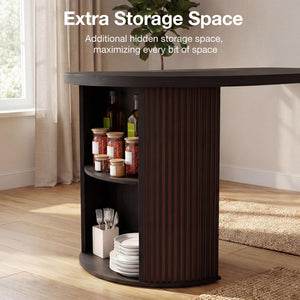 Expandable Round Dining Table with Storage Pedestal Base — Seats 2 to 12