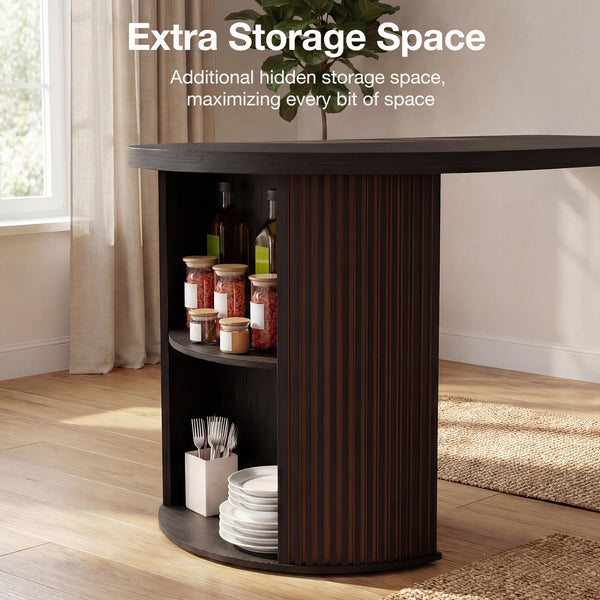 Expandable Round Dining Table with Storage Pedestal Base — Seats 2 to 12