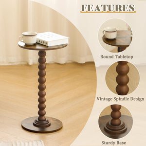 Round Side Table with Solid Wood Legs