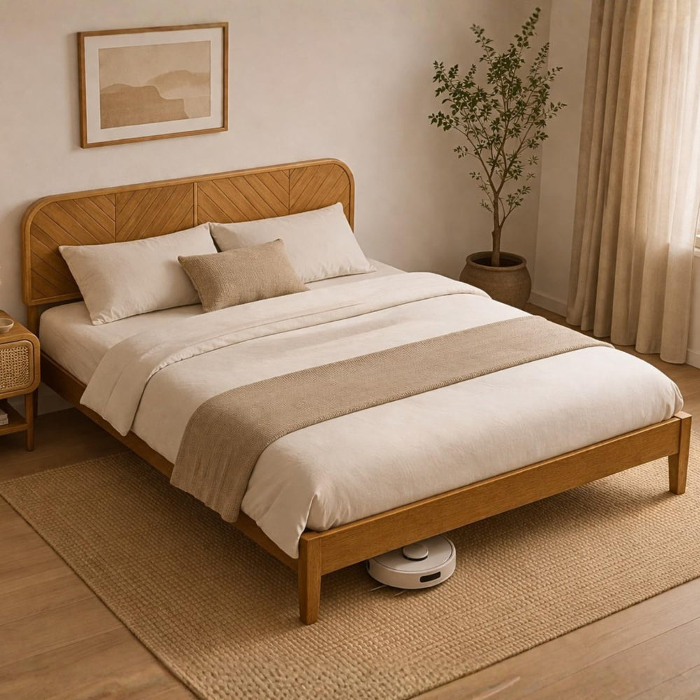 Woodmere Solid Wood Platform Bed Frame with Symmetry Headboard