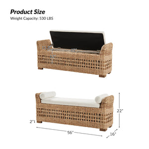 Water Hyacinth Storage Bench with Armrests & Pillows