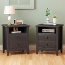 Farmhouse Nightstand Set of 2 with 2 Drawers and Open Shelf