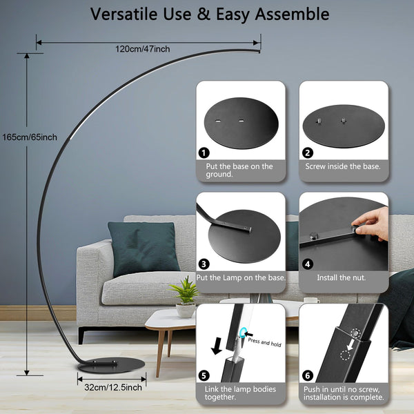Arc Floor Lamp with Remote Control – Dimmable LED Standing Lamp