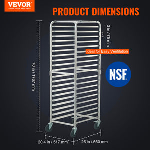 Commercial Bun Pan Rack with Brake Wheels — 10 or 20-Tier