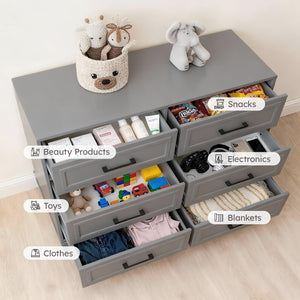6-Drawer Farmhouse Dresser with Solid Wood Legs – Grey