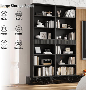 7-Tier Tall Bookcase with Drawer – Black