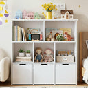 Kids Toy Storage Organizer with 3 Drawers & 5 Open Cubbies — Bookshelf Cabinet for Playroom & Nursery