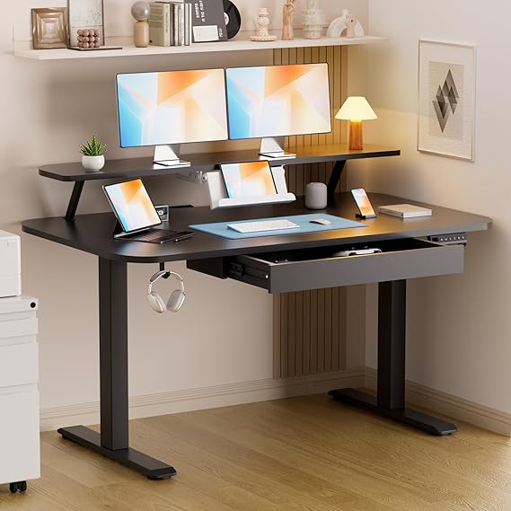 Electric Standing Desk with Drawers & Monitor Stand