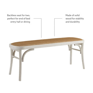 White Bentwood Bench with Rattan Seat