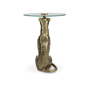 Leopard Base Glass Accent Table – Round End Table, Clear & Gold